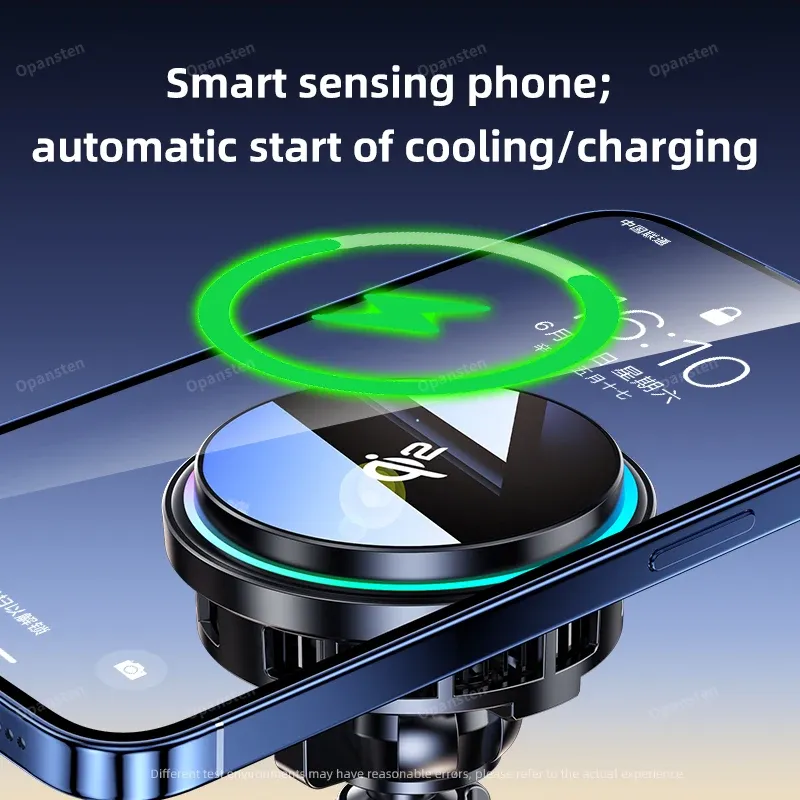 Support de téléphone magnétique sans fil Qi2 pour voiture avec refroidissement à glace, verre trempé RVB et charge rapide, compatible MagSafe pour iPhone 12 à 16 3