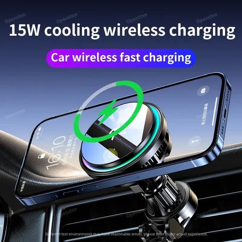 Support de téléphone magnétique sans fil Qi2 pour voiture avec refroidissement à glace, verre trempé RVB et charge rapide, compatible MagSafe pour iPhone 12 à 16 2