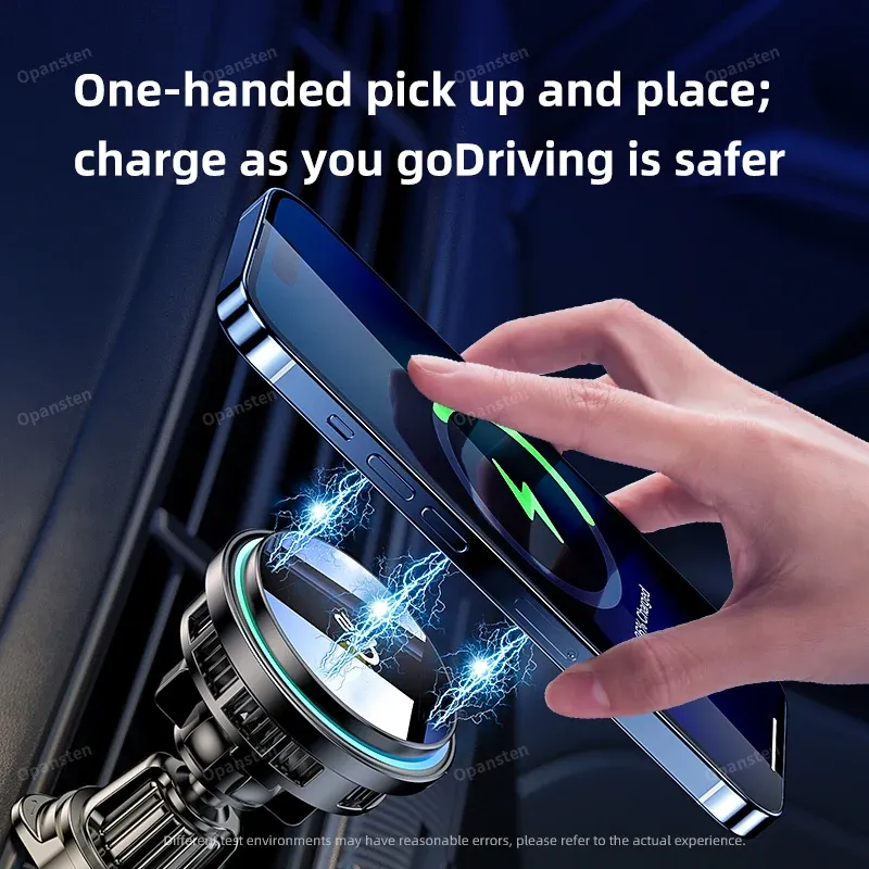 Support de téléphone magnétique sans fil Qi2 pour voiture avec refroidissement à glace, verre trempé RVB et charge rapide, compatible MagSafe pour iPhone 12 à 16 4