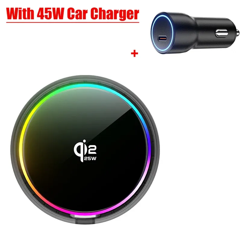 Support de téléphone magnétique sans fil Qi2 pour voiture avec refroidissement à glace, verre trempé RVB et charge rapide, compatible MagSafe pour iPhone 12 à 16 9