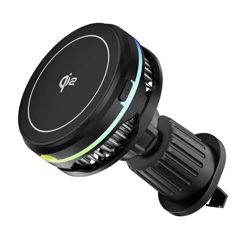 Support de téléphone magnétique sans fil Qi2 pour voiture avec refroidissement à glace, verre trempé RVB et charge rapide, compatible MagSafe pour iPhone 12 à 16 10