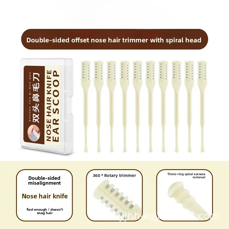 Tondeuse manuelle pour poils du nez à double lame, nettoyeur d'oreilles en spirale et rasoir rotatif en acier inoxydable 4