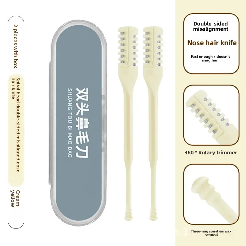 Tondeuse manuelle pour poils du nez à double lame, nettoyeur d'oreilles en spirale et rasoir rotatif en acier inoxydable 13