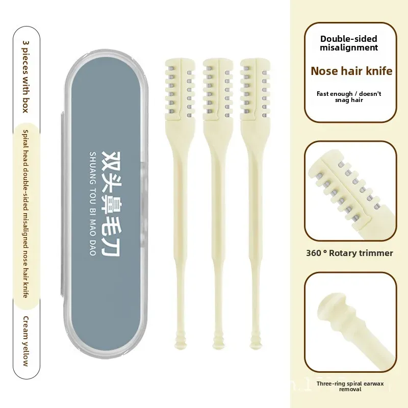 Tondeuse manuelle pour poils du nez à double lame, nettoyeur d'oreilles en spirale et rasoir rotatif en acier inoxydable 10