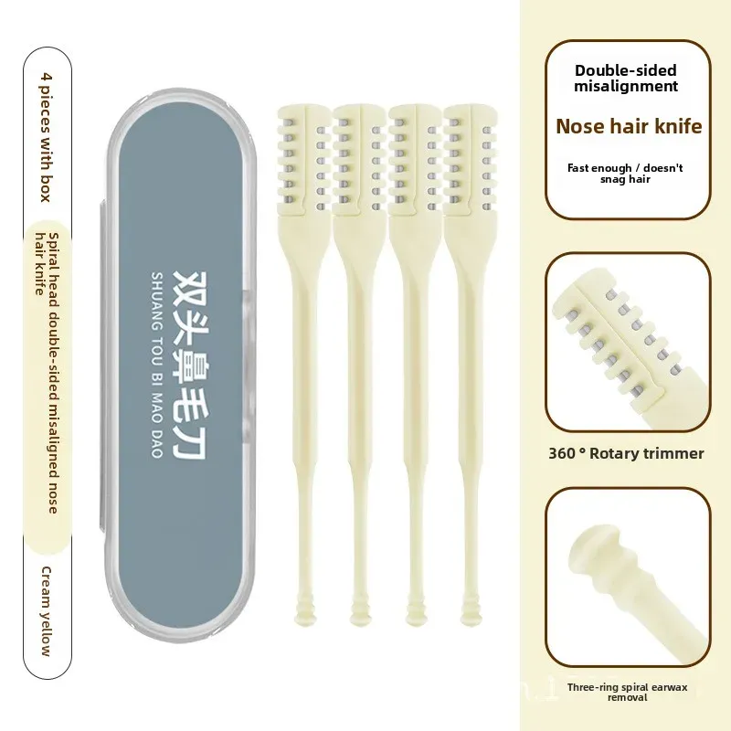 Tondeuse manuelle pour poils du nez à double lame, nettoyeur d'oreilles en spirale et rasoir rotatif en acier inoxydable 9
