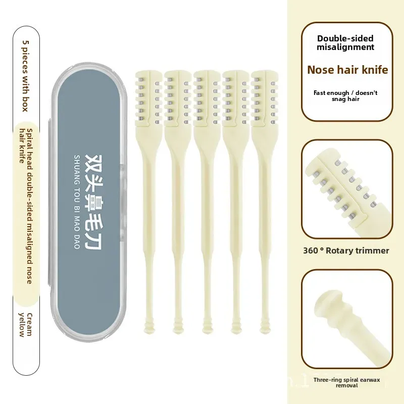 Tondeuse manuelle pour poils du nez à double lame, nettoyeur d'oreilles en spirale et rasoir rotatif en acier inoxydable 12