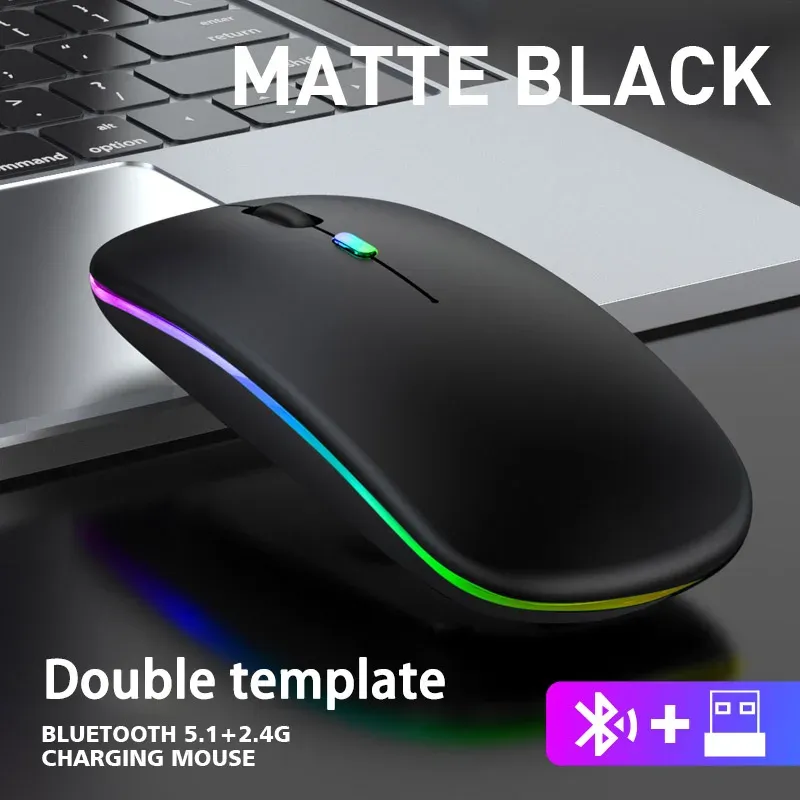 Souris sans fil 2,4 GHz rechargeable, Bluetooth, ergonomique et silencieuse, avec rétroéclairage, USB, 1600 DPI, pour ordinateur portable et PC 7