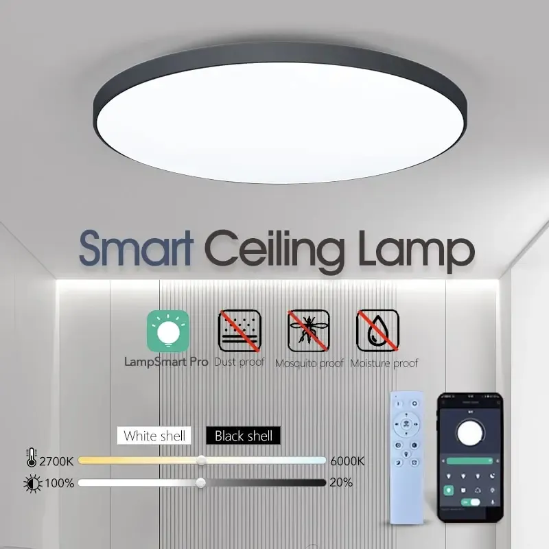 Plafonnier LED avec télécommande et intensité variable, design moderne pour chambre et salon, 36 W / 50 W, 220 V
