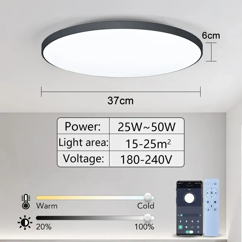 Plafonnier LED avec télécommande et intensité variable, design moderne pour chambre et salon, 36 W / 50 W, 220 V 7