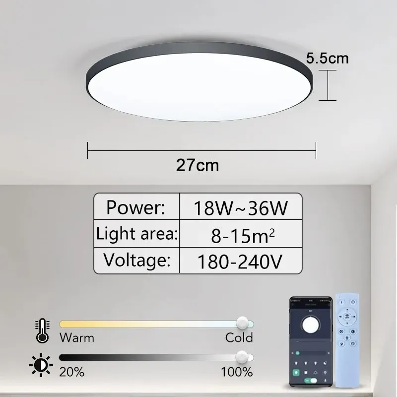 Plafonnier LED avec télécommande et intensité variable, design moderne pour chambre et salon, 36 W / 50 W, 220 V 13