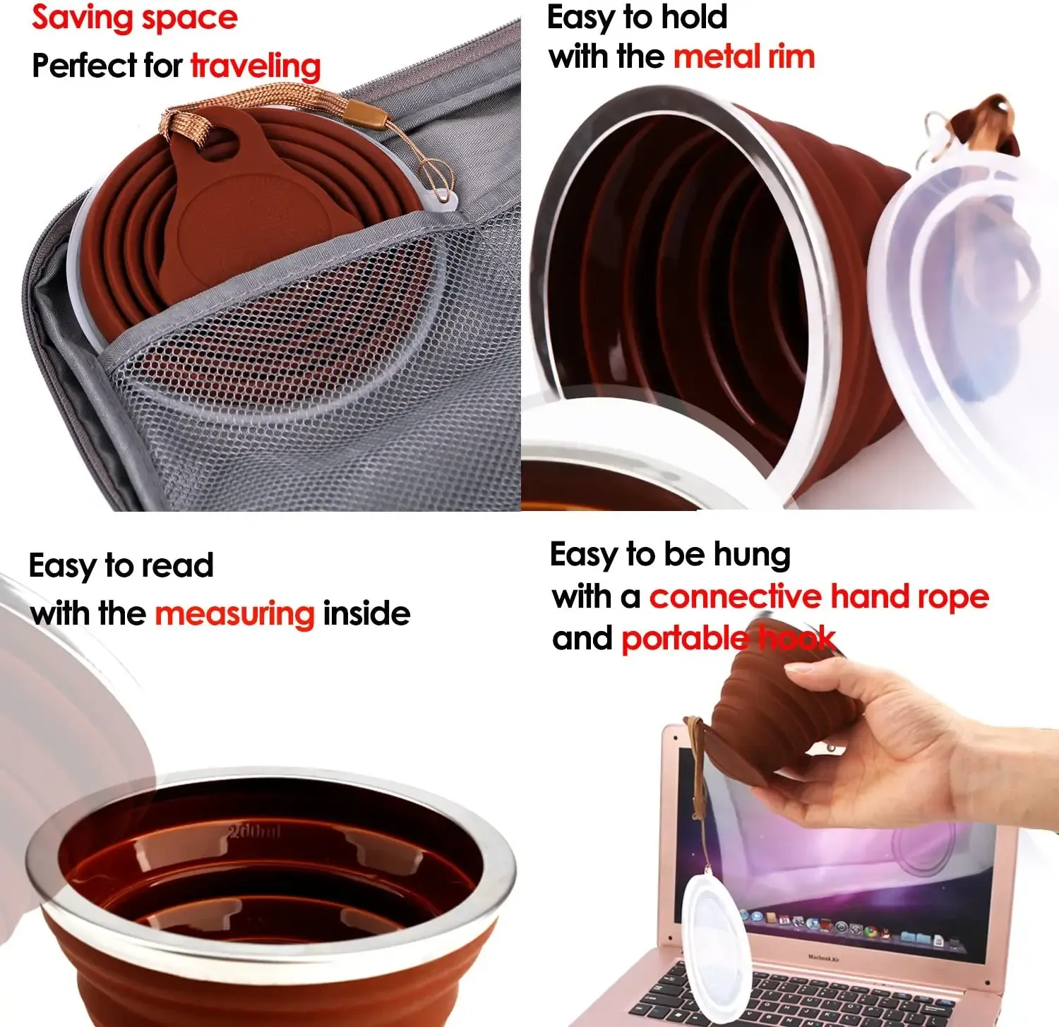 Tasse pliable en silicone, look et ergonomie