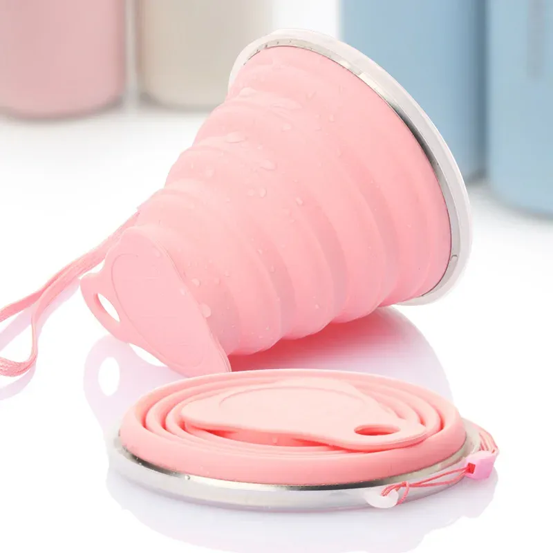 Tasse pliable en silicone télescopique, bouteille d'eau mignonne pour voyage en plein air, tasse pour enfants 8