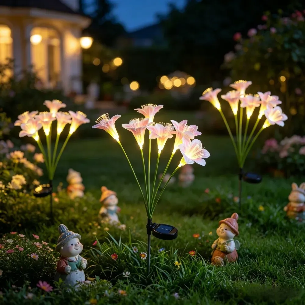 Lampes solaires lys au bord d'une terrasse
