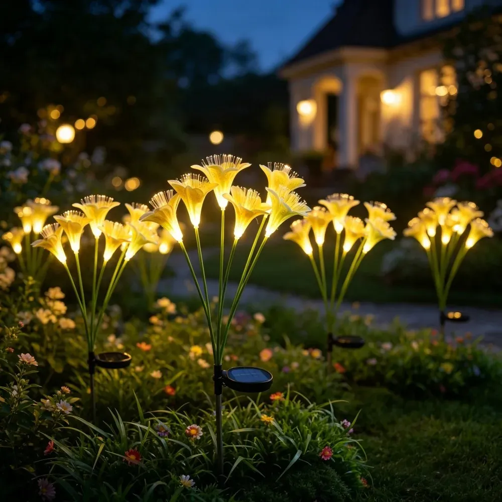 Lampes lys guidant le chemin d'un jardin