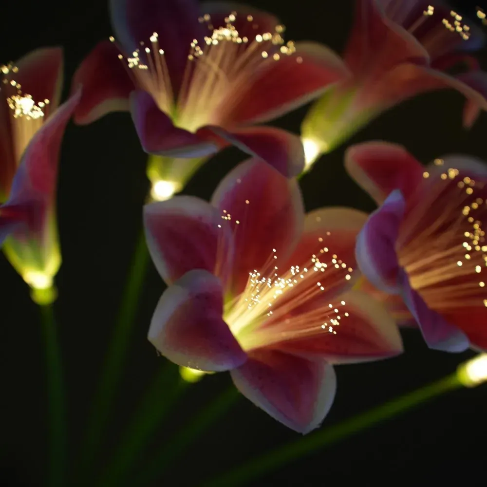 Lampes solaires à piquet en forme de lys à LED et fibres optiques pour la décoration de jardin extérieur 10