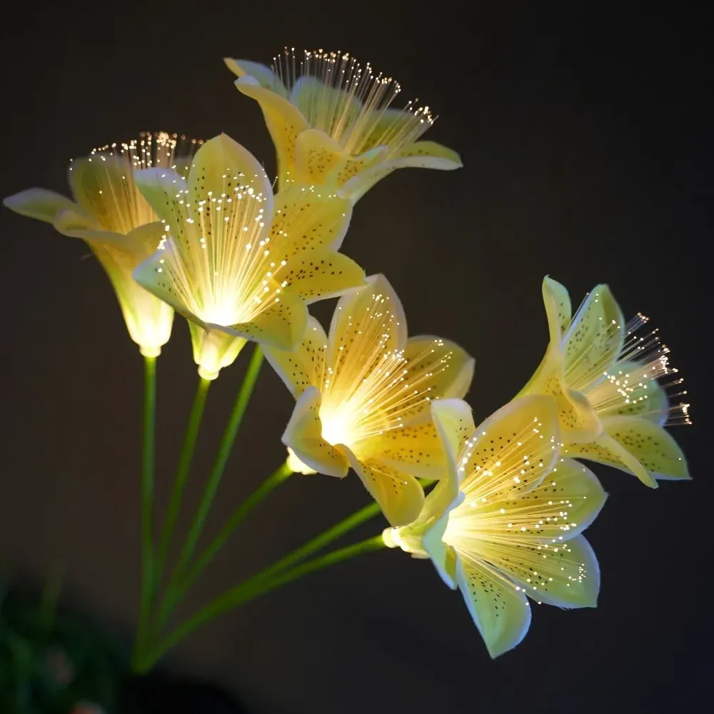 Lampes solaires à piquet en forme de lys à LED et fibres optiques pour la décoration de jardin extérieur 8