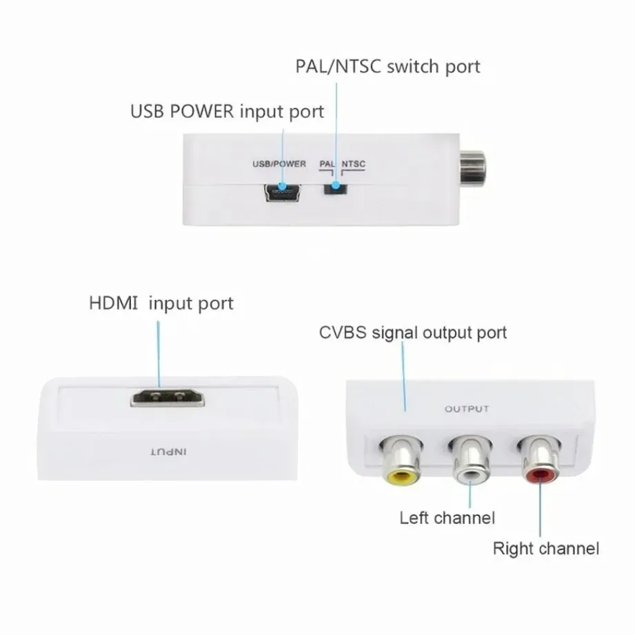 TABLLYUGE Convertisseur HDMI vers AV RCA 1080P avec câble USB, prise en charge NTSC et PAL, compatible PC, projecteur et téléviseur HDTV 5