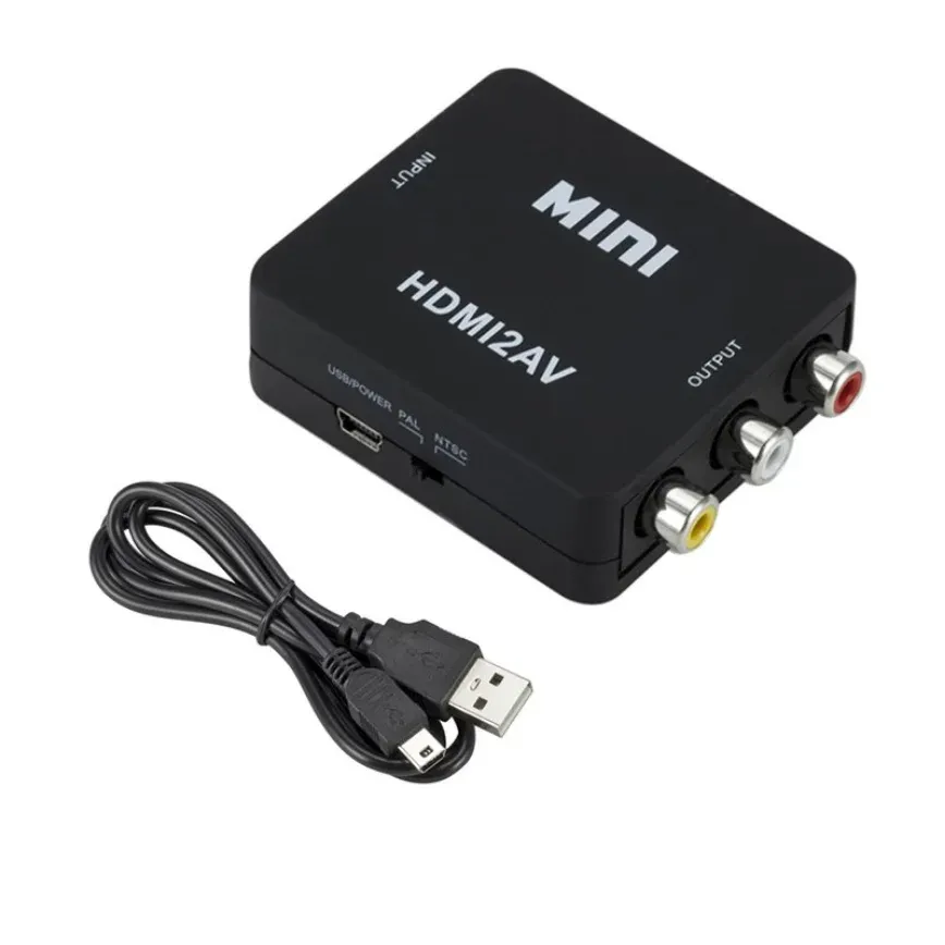 TABLLYUGE Convertisseur HDMI vers AV RCA 1080P avec câble USB, prise en charge NTSC et PAL, compatible PC, projecteur et téléviseur HDTV 7