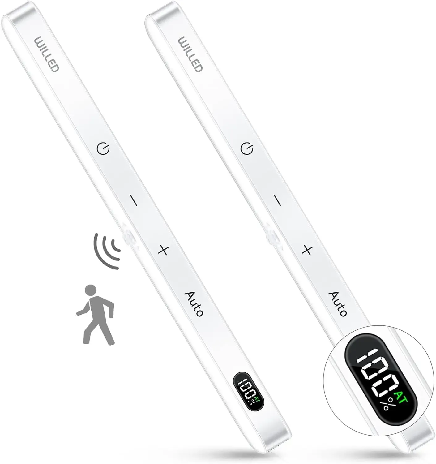 Lampe d'armoire rechargeable à 60 LED avec capteur de mouvement et écran d'affichage de la batterie, barre lumineuse tactile WILLED 7