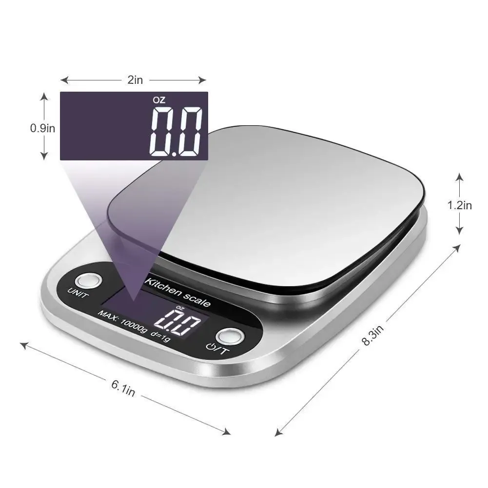 Balance de cuisine numérique en acier inoxydable, balance alimentaire électronique à écran LCD, portable, 5 kg / 10 kg, précision 1 g 6