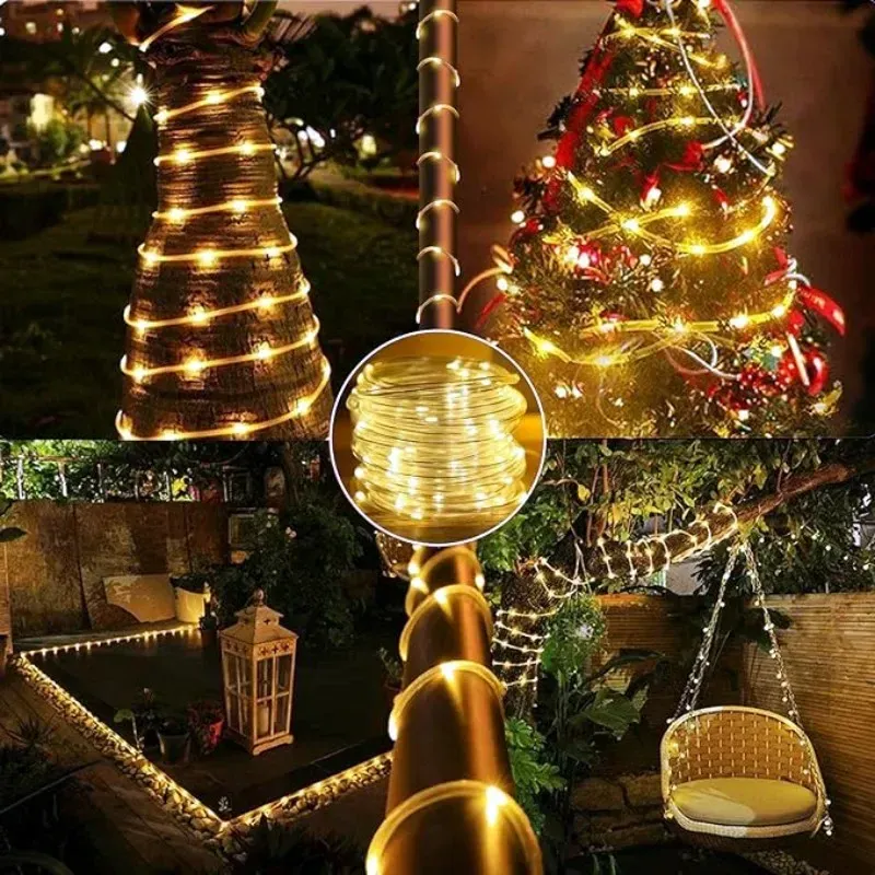 Guirlande lumineuse solaire LED tube à effet dégradé, certifiée UL, pour décoration extérieure et de Noël 3