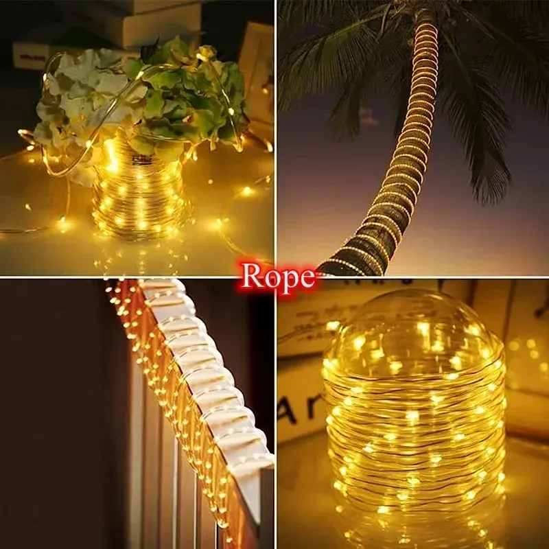 Guirlande lumineuse solaire LED tube à effet dégradé, certifiée UL, pour décoration extérieure et de Noël 4