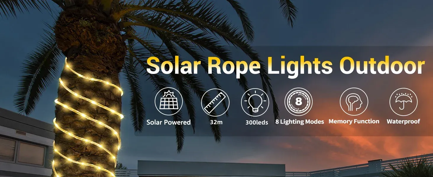 Guirlande lumineuse solaire à LED dégradée en ambiance extérieure