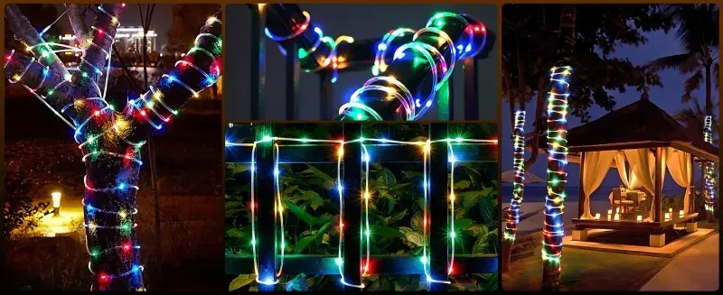 Guirlande lumineuse LED sur clôture