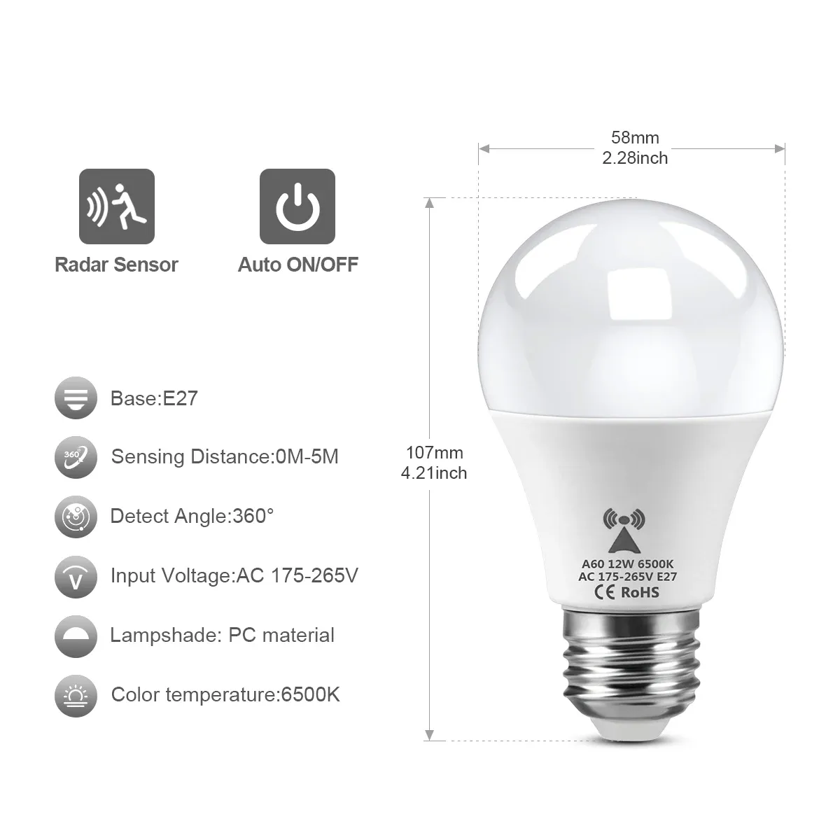 Lampe LED avec capteur de mouvement radar intégré, luminaire décoratif d'extérieur, idéal pour jardin, couloir ou escaliers, 12 W, 220 V 2