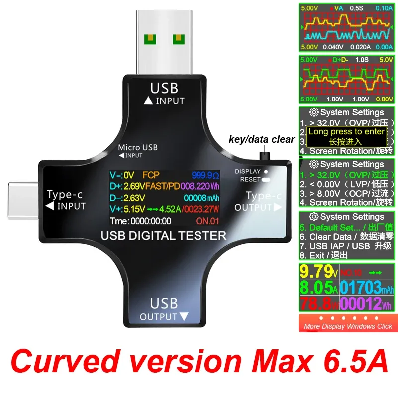 Testeur USB TFT couleur Type-C affichant les mesures en temps réel
