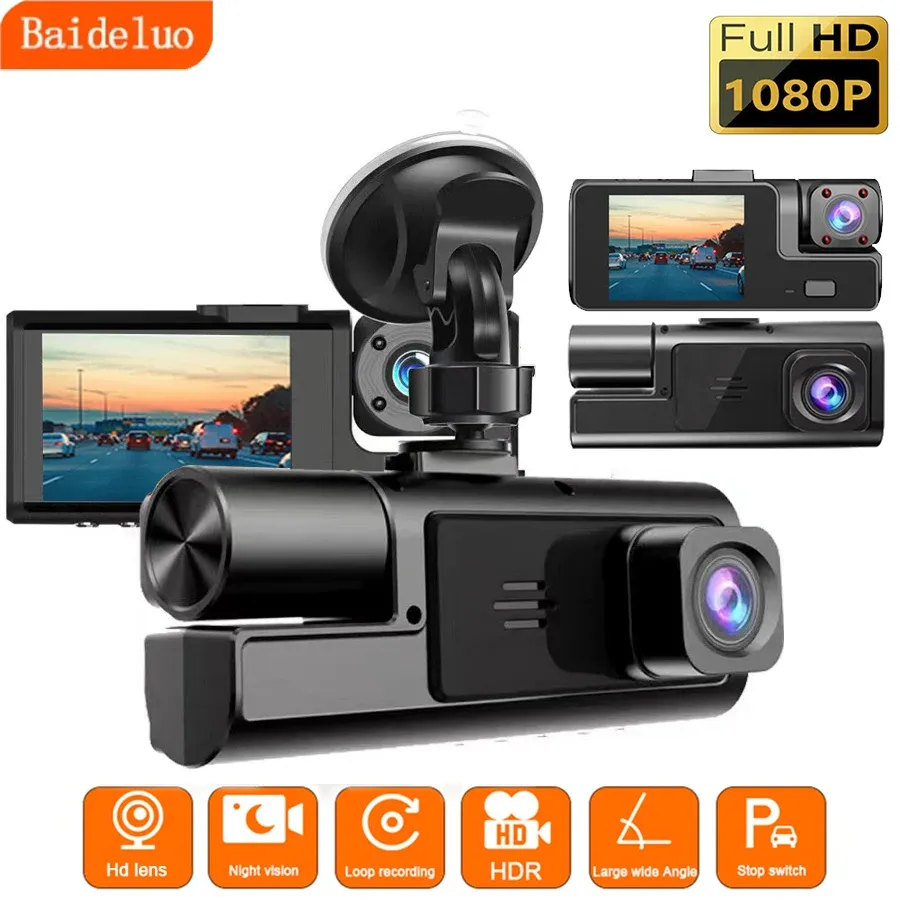 Caméra DVR de voiture intégrée avec enregistrement avant 1080P et arrière 720P, objectif grand angle 140°, vision nocturne, caméra de tableau de bord HD