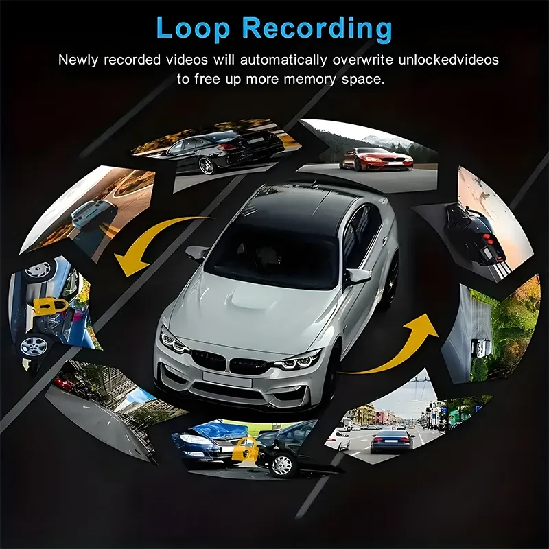 Caméra DVR de voiture intégrée avec enregistrement avant 1080P et arrière 720P, objectif grand angle 140°, vision nocturne, caméra de tableau de bord HD 2