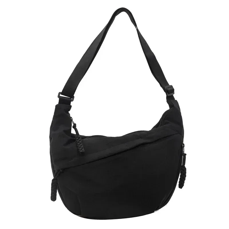 Sac à bandoulière en tissu doux pour femme, coloris uni, style étudiant décontracté 13