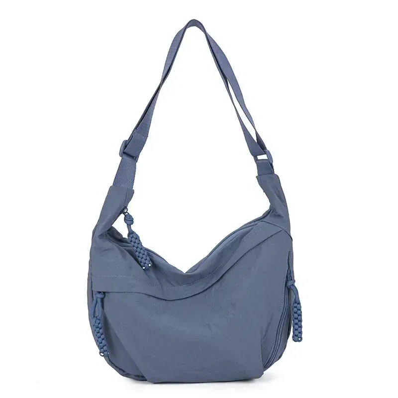 Sac à bandoulière en tissu doux pour femme, coloris uni, style étudiant décontracté 12