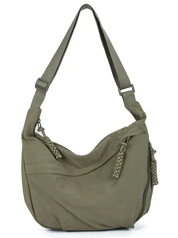 Sac à bandoulière en tissu doux pour femme, coloris uni, style étudiant décontracté 10