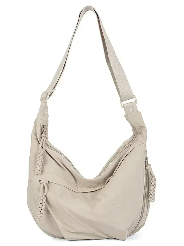 Sac à bandoulière en tissu doux pour femme, coloris uni, style étudiant décontracté 9