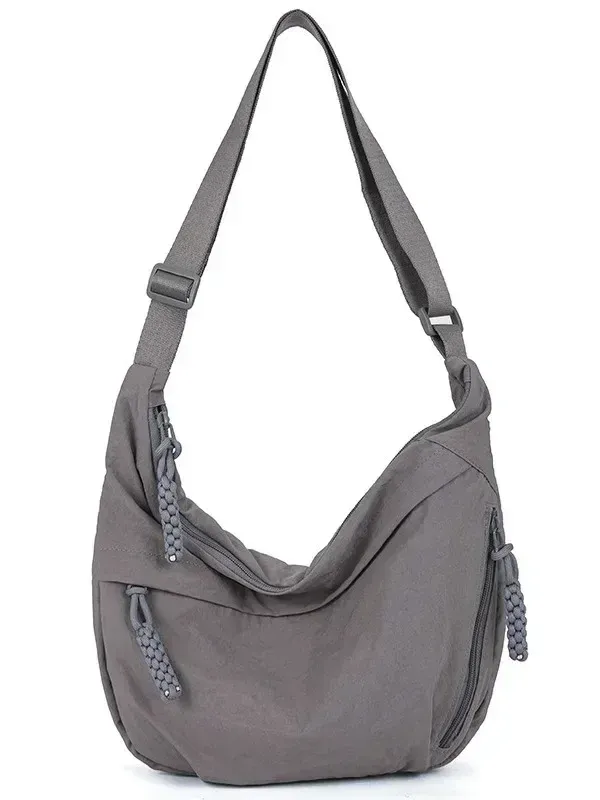 Sac à bandoulière en tissu doux pour femme, coloris uni, style étudiant décontracté 8
