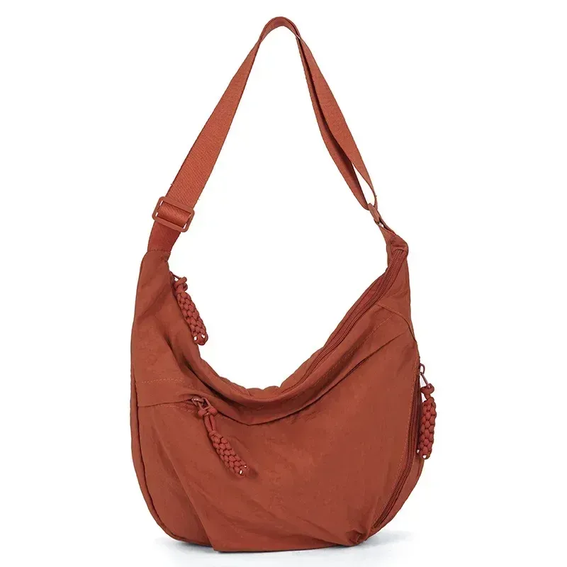 Sac à bandoulière en tissu doux pour femme, coloris uni, style étudiant décontracté 7