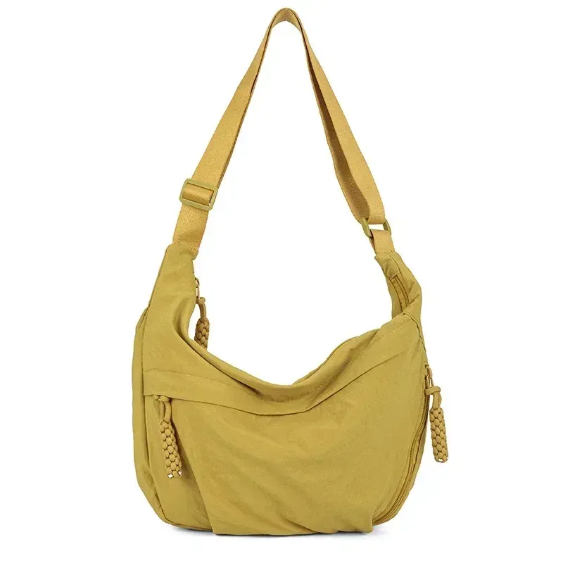 Sac à bandoulière en tissu doux pour femme, coloris uni, style étudiant décontracté 11