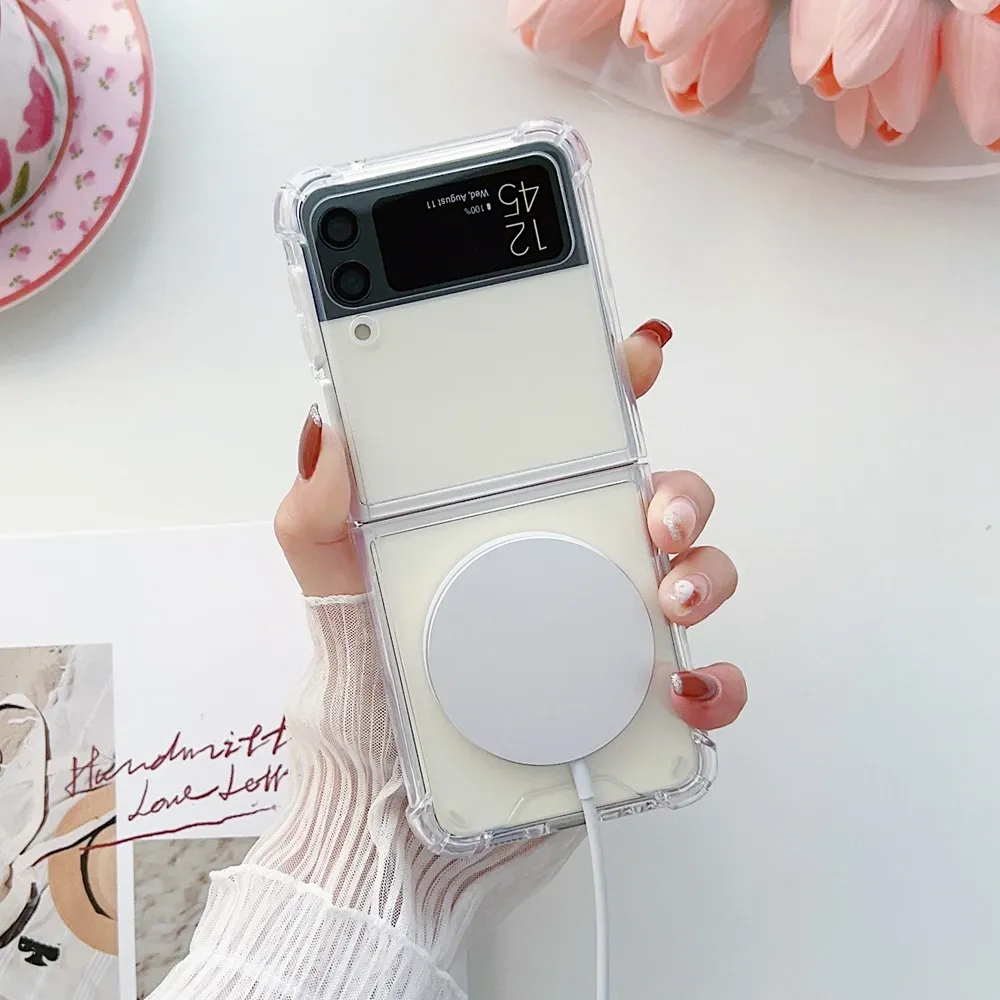 Détail de la coque magnétique transparente pour Galaxy Z Flip