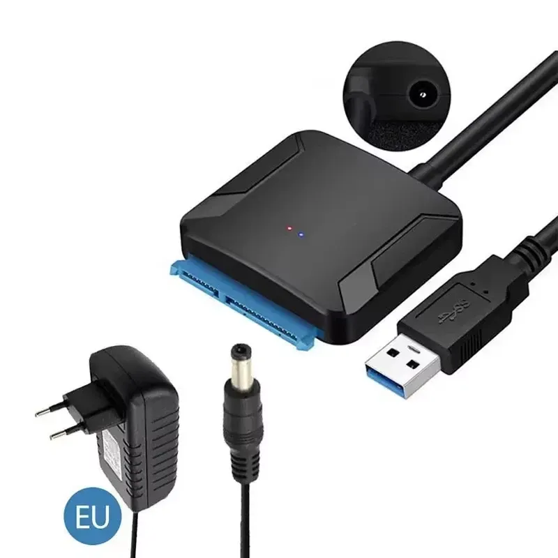 Câble adaptateur USB 3.0 vers SATA III pour disque dur 3,5 pouces, convertisseur pour SSD et HDD 2,5 pouces, avec adaptateur d'alimentation 12 V/2 A 9