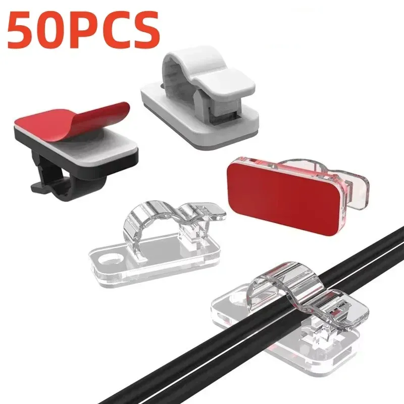 Clips adhésifs pour gestion des câbles, lot de 10 ou 50 pièces, organisateur de fils pour voiture et bureau 2