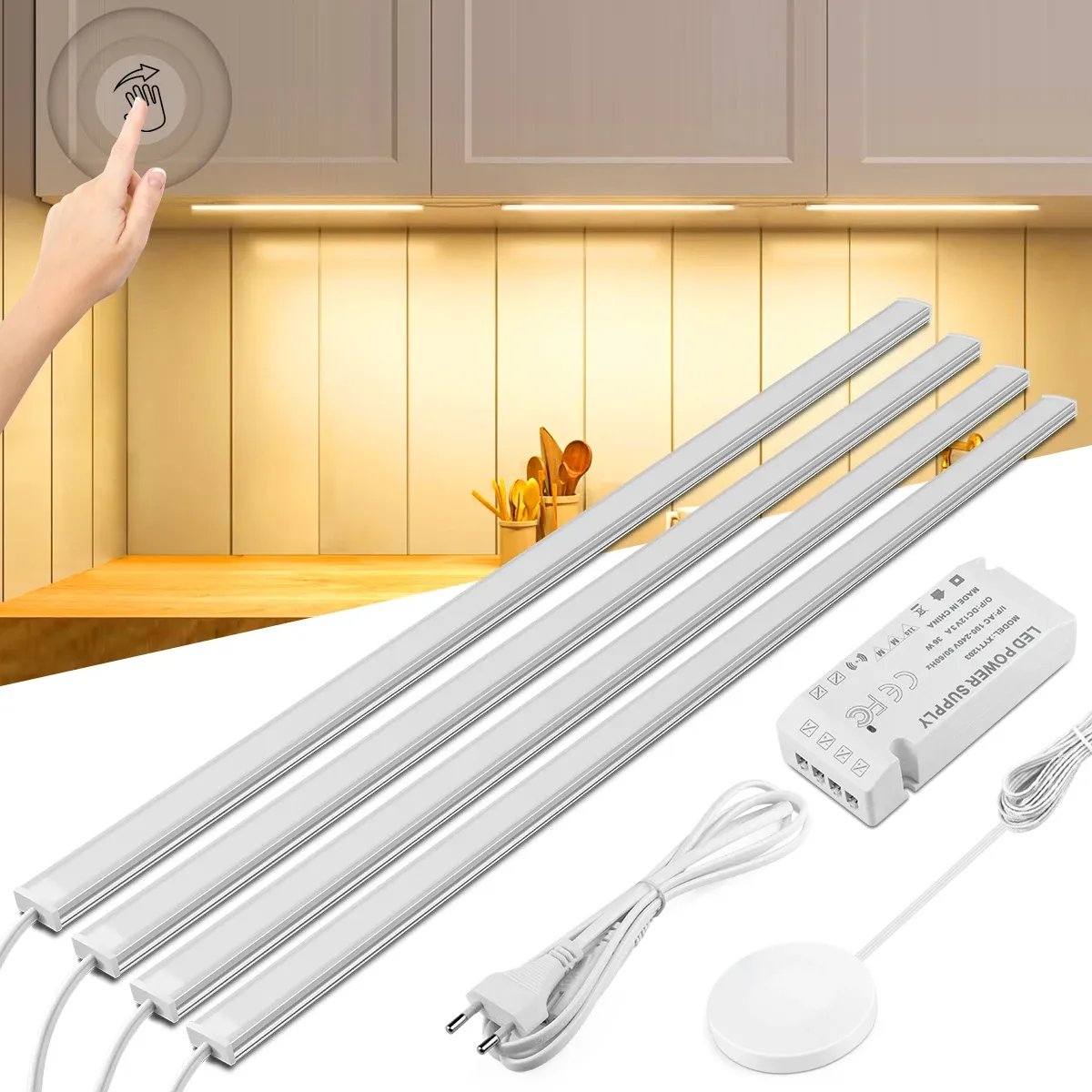 Barre lumineuse LED sans fil à capteur de mouvement et commande tactile pour armoire, garde-robe et cuisine - Image 1