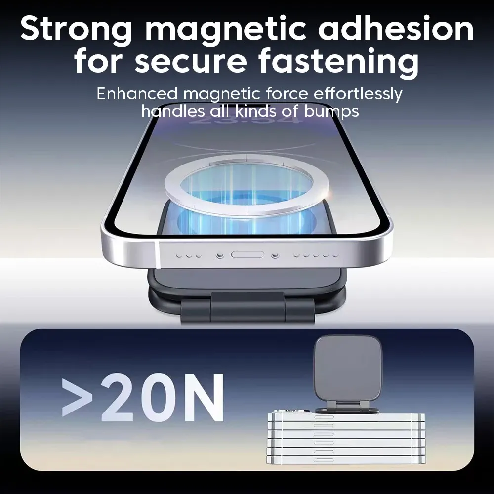 Support de téléphone magnétique ultra-mince pour voiture, réglable et pliable, anti-vibrations, pour navigation embarquée, accessoire universel 6