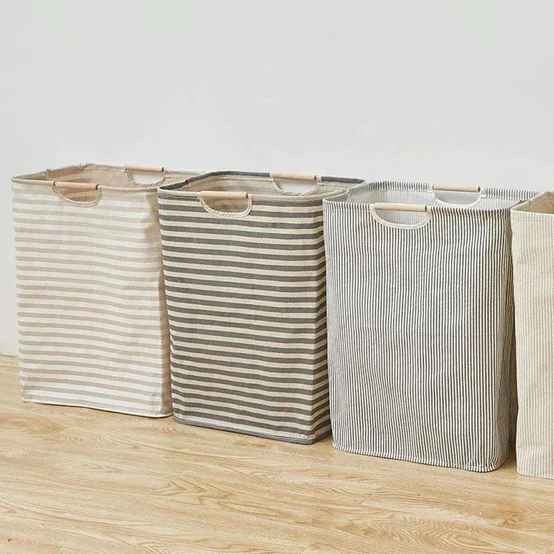 Panier à linge pliable en coton et lin, vue d'ensemble