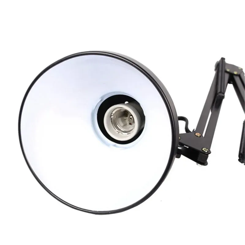 Lampe de bureau flexible à bras oscillant avec pince de fixation, prise US, douille E27/E26, éclairage LED de studio, fonctionnement en AC 85-265 V, finition noire 4