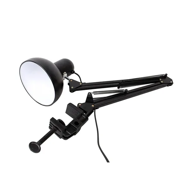 Lampe de bureau flexible à bras oscillant avec pince de fixation, prise US, douille E27/E26, éclairage LED de studio, fonctionnement en AC 85-265 V, finition noire 5