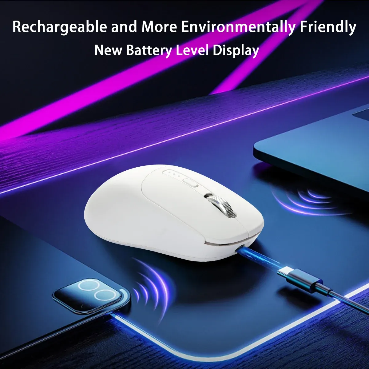 Souris sans fil ergonomique 2,4 GHz avec récepteur USB et Bluetooth, compatible iPad, MacBook, tablette, ordinateur portable et PC, idéale pour le bureau 2