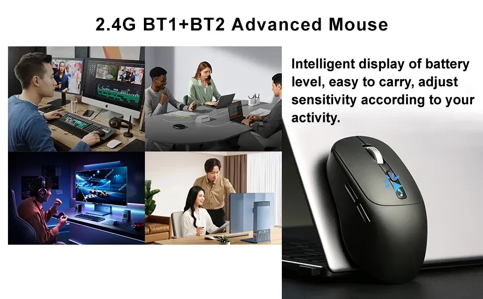 Souris sans fil connectée à un ordinateur portable et une tablette