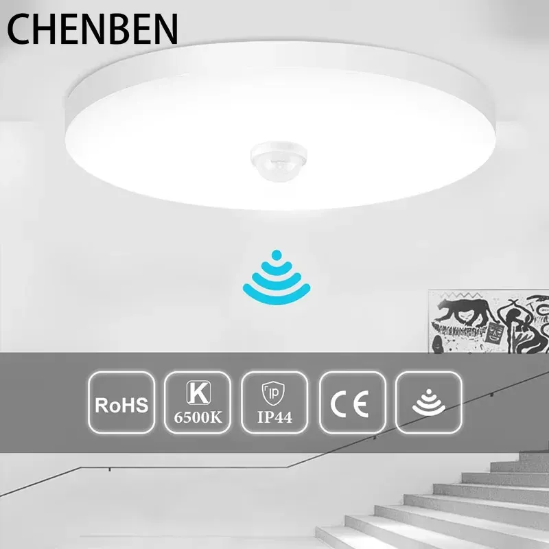 Plafonnier à détecteur de mouvement PIR 15 W, 20 W, 30 W, 40 W, design moderne pour couloir, garage, escalier et balcon, 220 V - Image 1